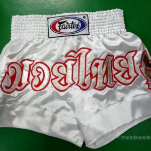 Fairtex Muay Thai shorts, dri-fit (white ,silver, red)