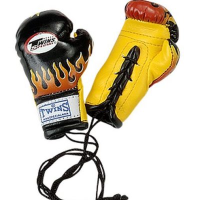 Twins Mini Punchers Boxing Gloves Key ring on fire black yellow