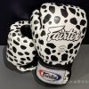 Fairtex white boxing gloves with black spots tiger style BGV1